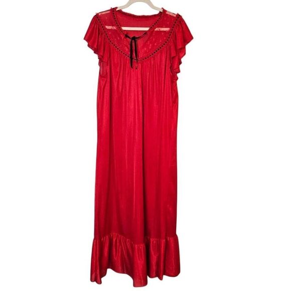 Vintage night gown, long red short sleeved.  Size L. #846 - Picture 1 of 3